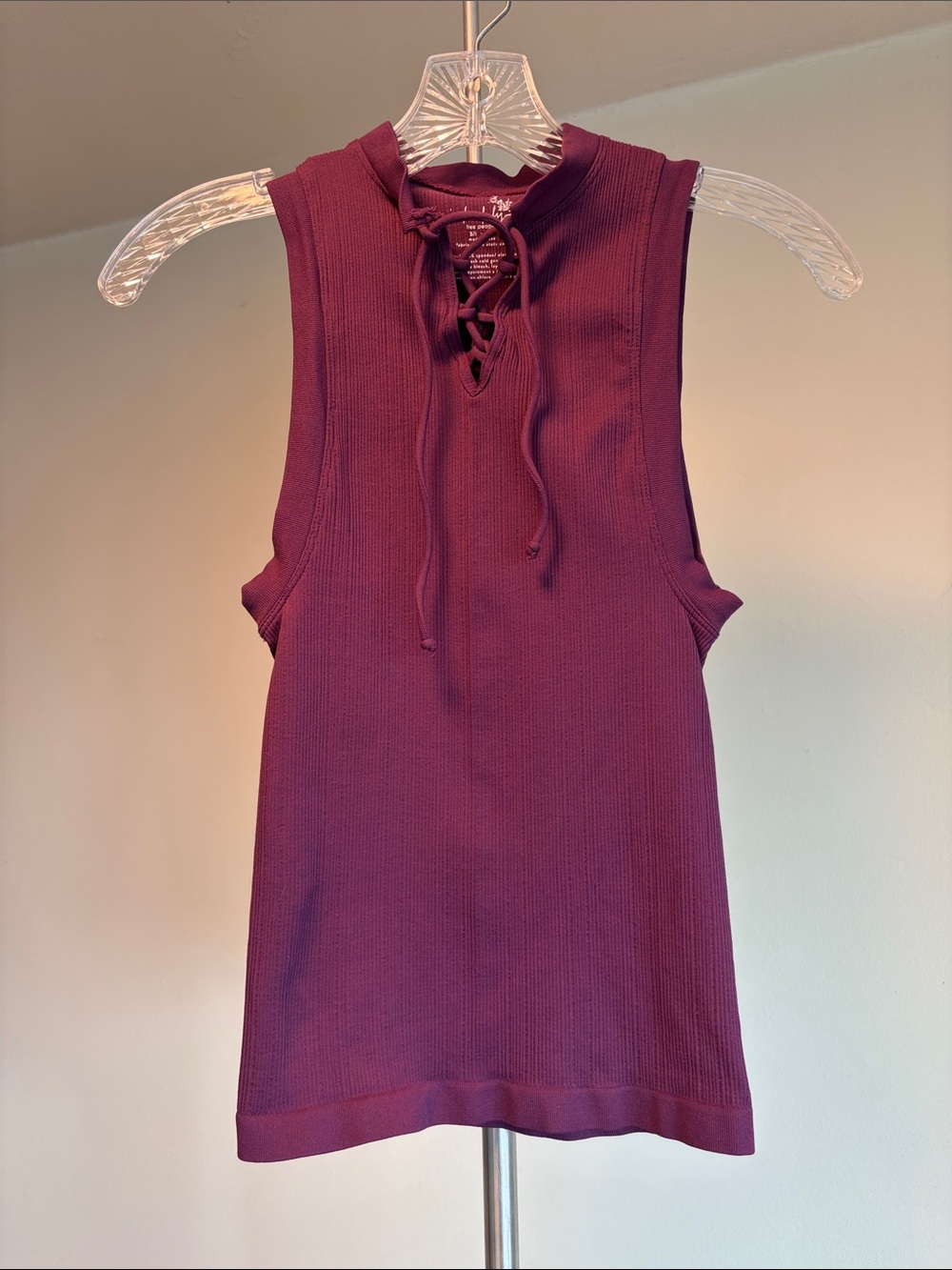 Intimately Free People Ribbed Seamless Lace-Up Neck Tank Top Purple Plum XS/S